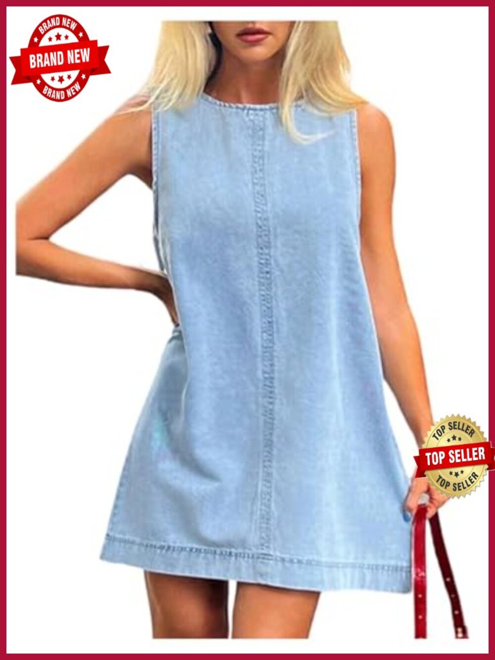 Milumia Sleeveless Crew Neck Loose Fit Mini Denim Dress